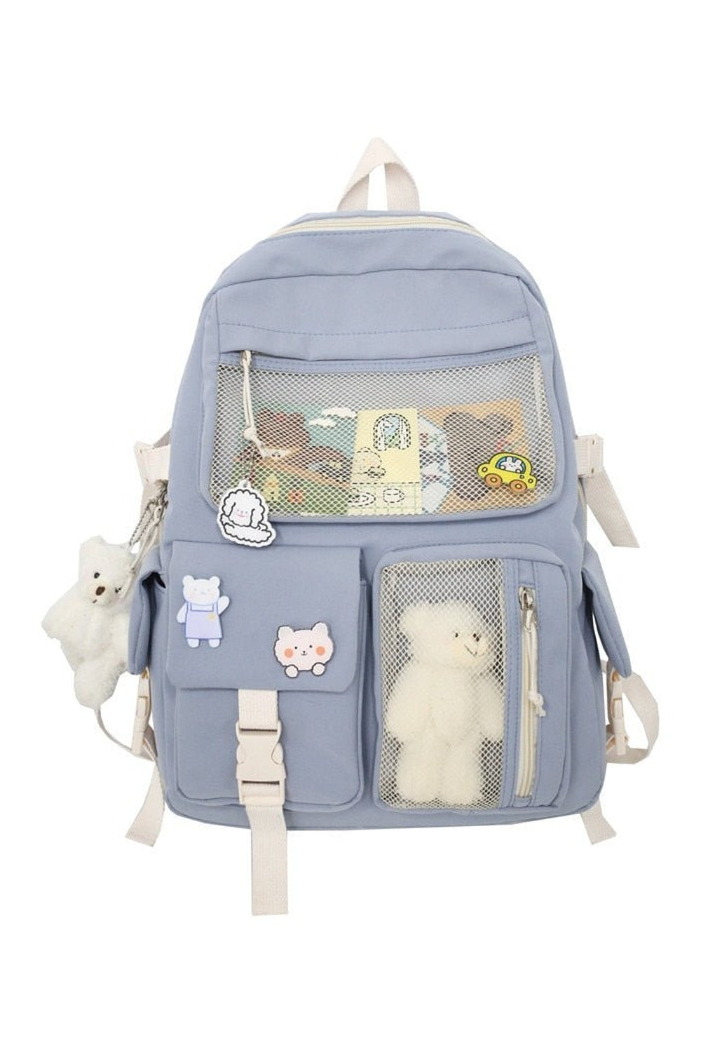 Blue Buckle Badge Pastel Color Backpack with style.