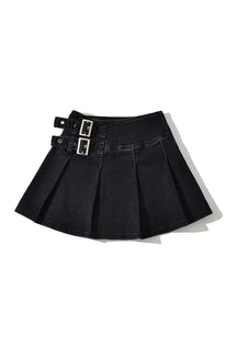 Black Buckle Denim Mini Skirt with stylish design.