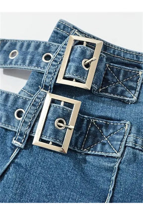 Buckle Denim Mini Skirt