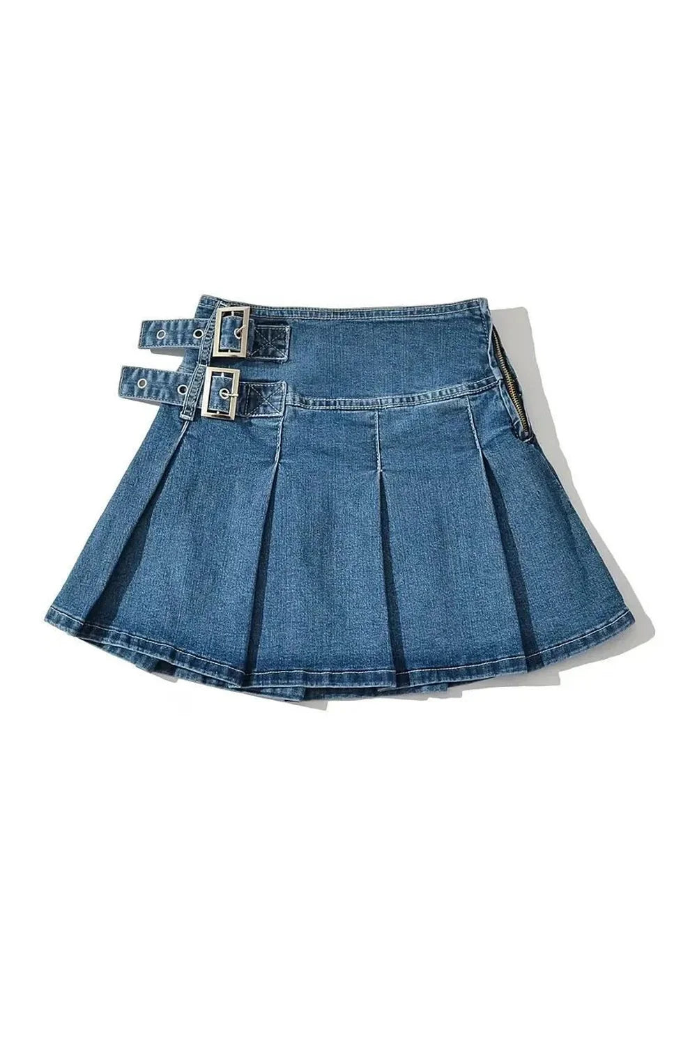 Blue Buckle Denim Mini Skirt with stylish design.