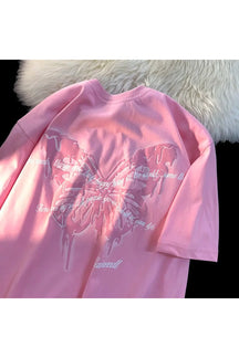 Pink Butterfly Cotton Y2k Tee with vibrant hues.