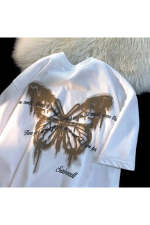 White Butterfly Cotton Y2k T-Shirt featuring intricate design.