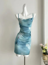 Blue Butterfly Dream Ruched Mini Dress, elegant.