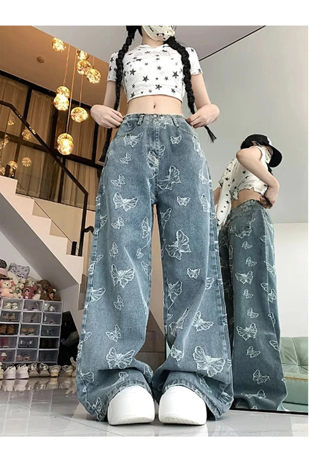 Fall Butterfly Dream Wide-Leg Jeans