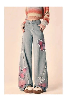 Fall Butterfly Embroidered Jeans