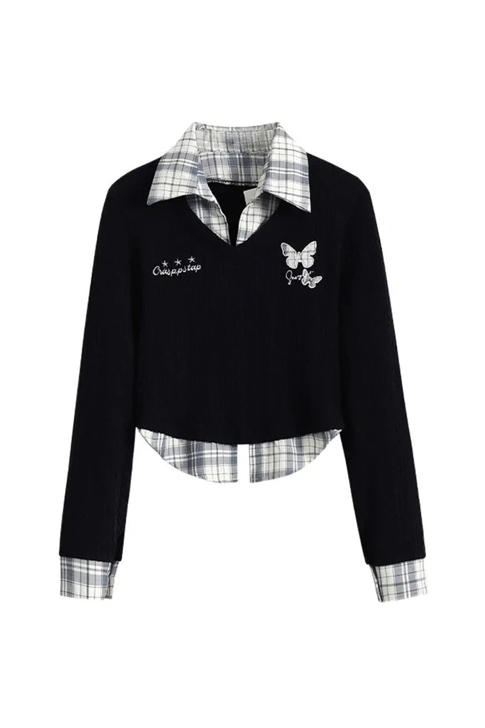 Fall Butterfly Embroidered Layered Preppy Sweater