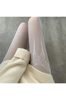 White Acubi Butterfly Fishnet Tights with elegance.