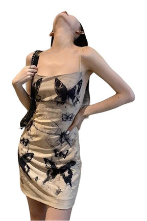 Elegant Butterfly Ink A-line Dress in Short Style.