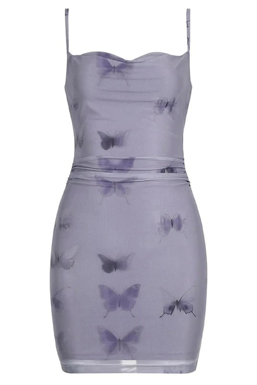 Elegant PURPLE Butterfly Mesh Mini Dress showcases charm.