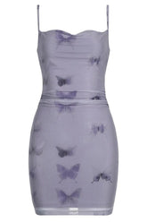 Elegant PURPLE Butterfly Mesh Mini Dress showcases charm.