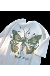 White Butterfly Printed Cotton T-shirt showcases elegant design.