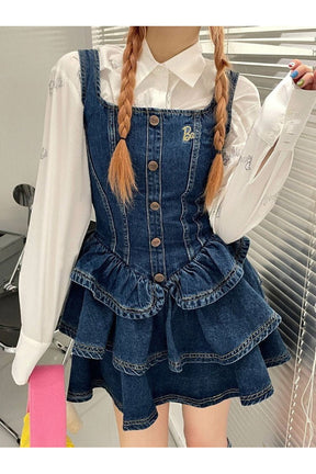 Cake Ruffle Mini Denim Dress