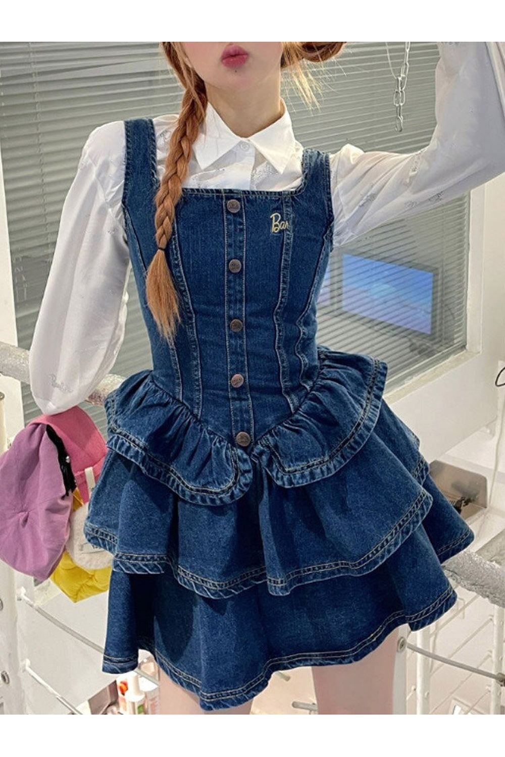 Cake Ruffle Mini Denim Dress