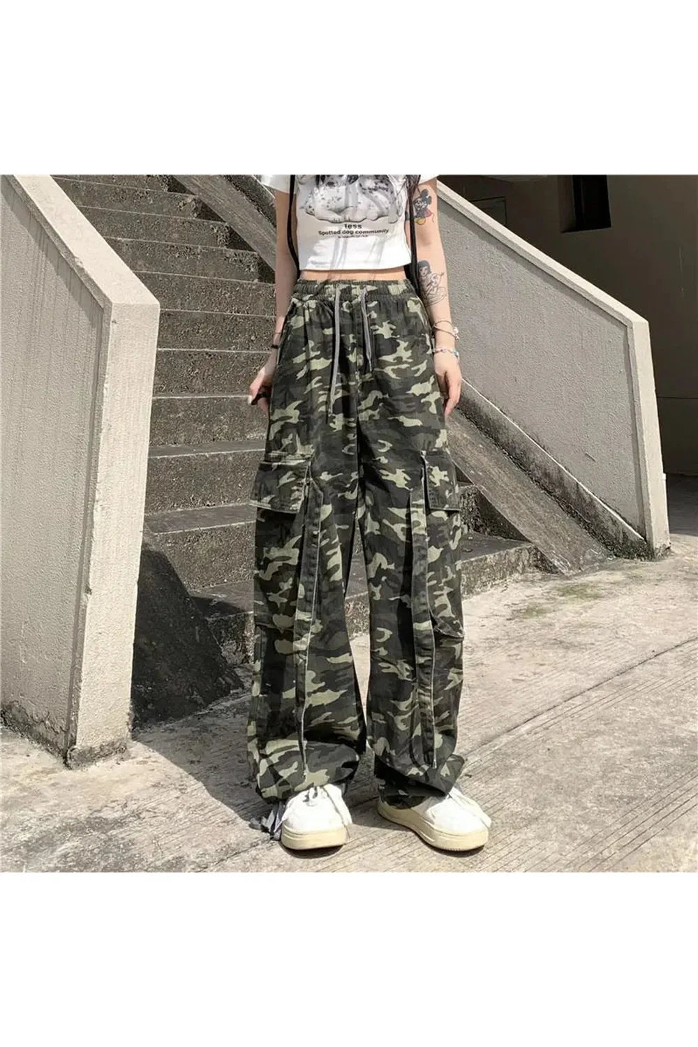 Camouflage High Waist Drawstring Pants