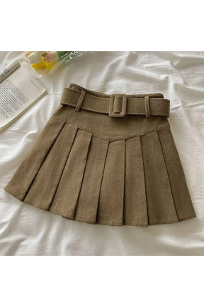 Stylish Caramel Pleat Delight Skirt in khaki.