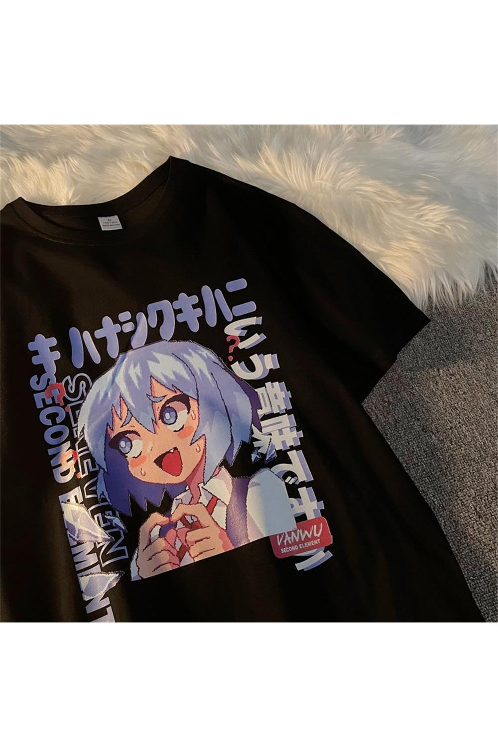 Stylish Cartoon Anime Girl T-Shirt in X1522-black.