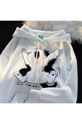 Fall Cartoon Cat Fleece Hoodie