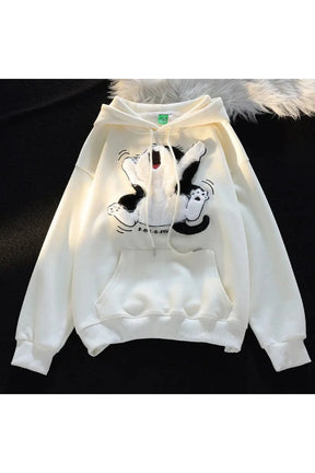 Fall Cartoon Cat Fleece Hoodie