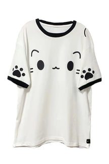 White Cartoon Print Patchwork T-shirt with playful design.