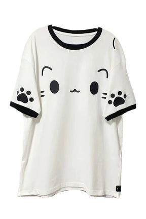 White Cartoon Print Patchwork T-shirt with playful design.