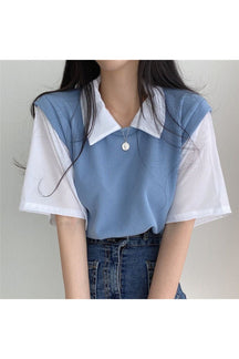 Blue Casual Polo Two Piece T-shirt featuring comfort.