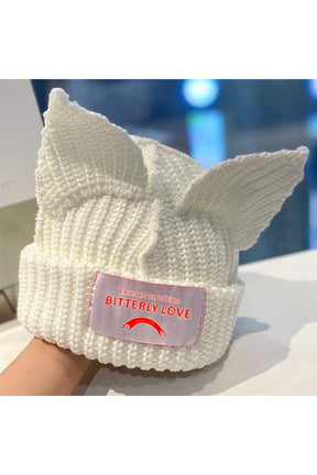 Cat Ear Knitted Hat "BITTERLY LOVE"