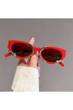 Red-black Cat Eye Snake Wrapped Sunglasses shimmer.