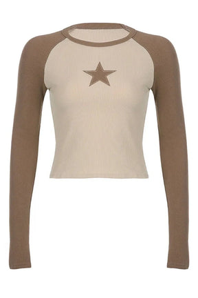 Khaki Celestial Contrast Crop Top with unique design.