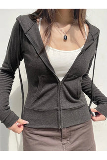 Stylish Fall Charcoal Chic Zip-Up Hoodie in Dark Grey.