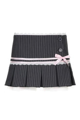 Elegant Charmed Pinstripe Pleat Skirt in GRAY.