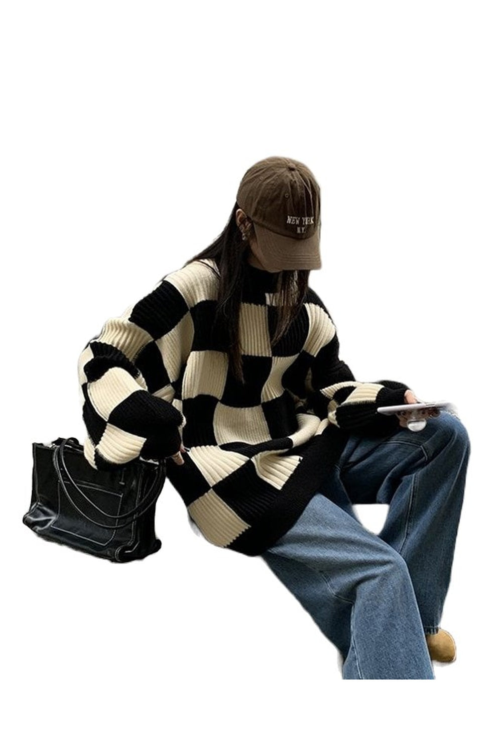 Fall Checkerboard Oversize Sweater