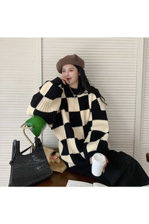 Fall Checkerboard Oversize Sweater