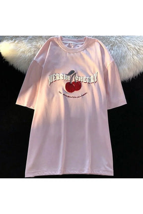 Pink Cherry Embroidery Top in Beige variant.