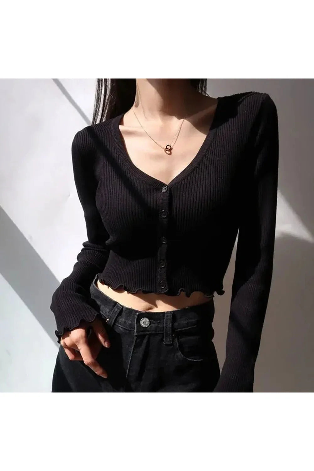 Stylish black Chic Crop Cardigan Top.