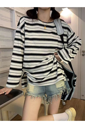 Stylish red striped unisex long sleeve shirt.