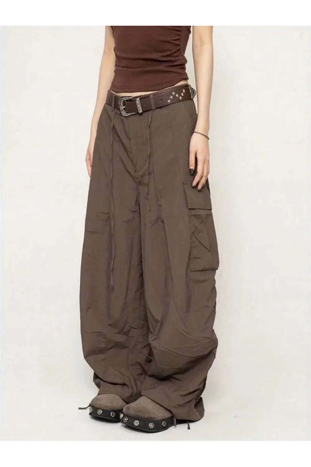 Chocolate Brown Parachute Cargo Pants