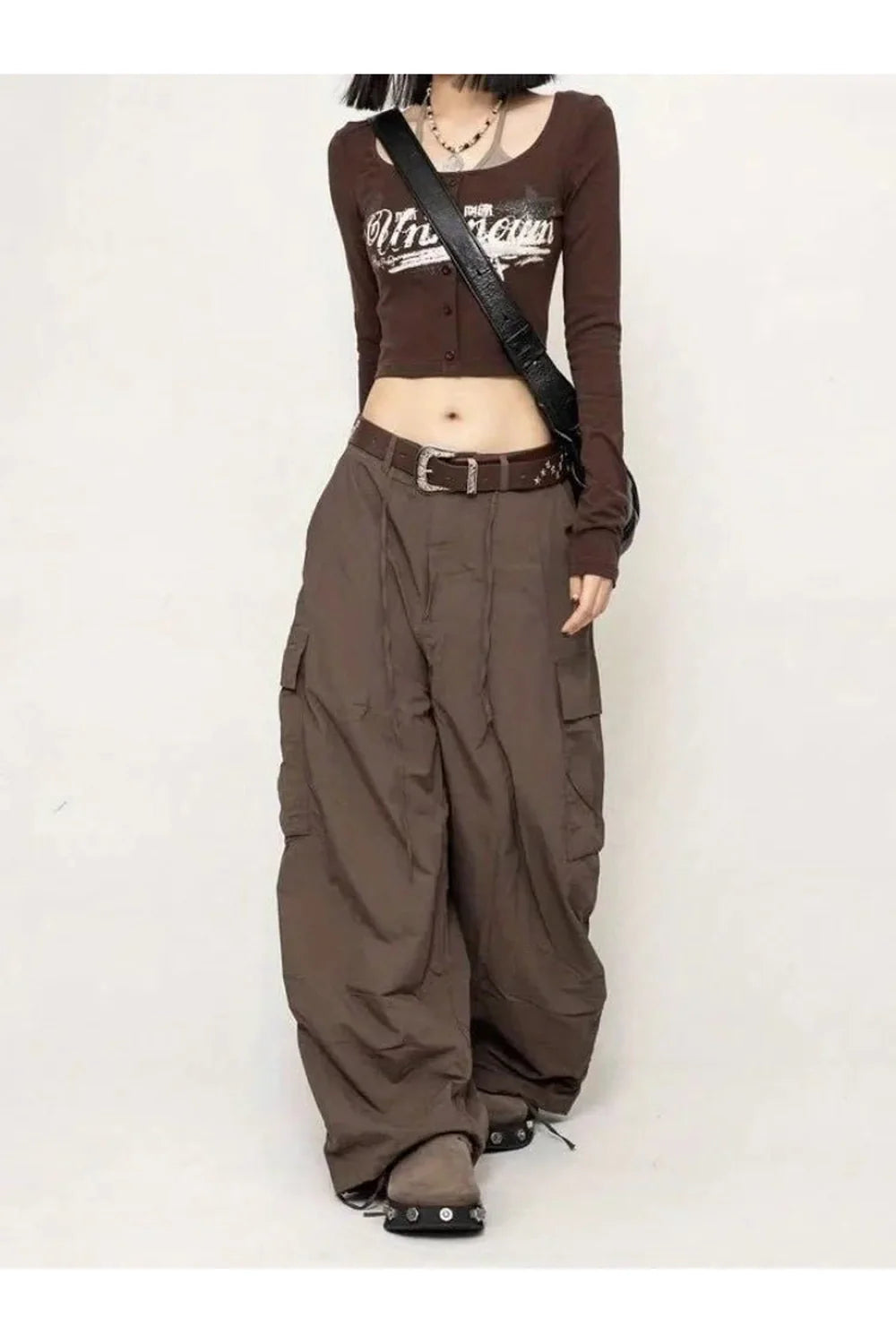 Chocolate Brown Parachute Cargo Pants