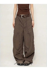 Stylish Chocolate Brown Parachute Cargo Pants in kaifeise.