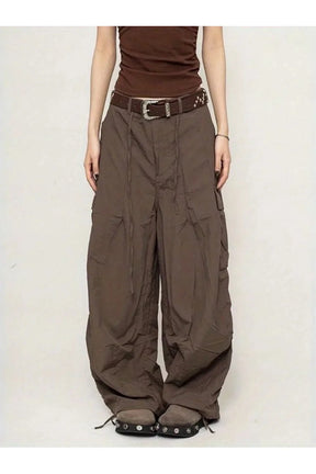 Stylish Chocolate Brown Parachute Cargo Pants in kaifeise.