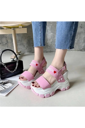 Chunky Platform Sandals in Pink, elevated fashion.