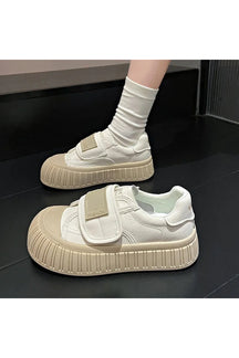 Chunky Velcro Platform Sneakers in Beige Khaki.