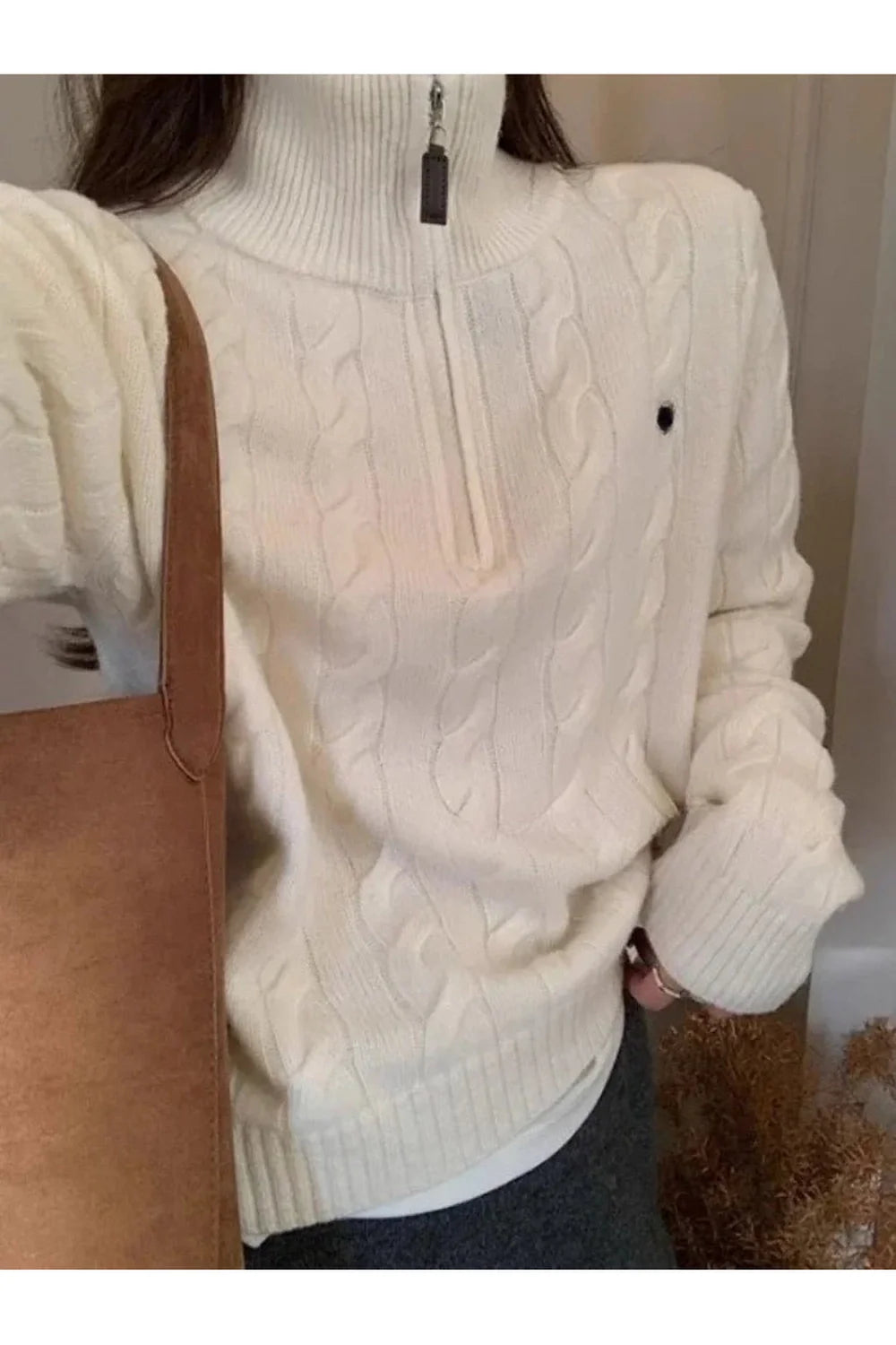 Classic Cable Knit Zip Sweater