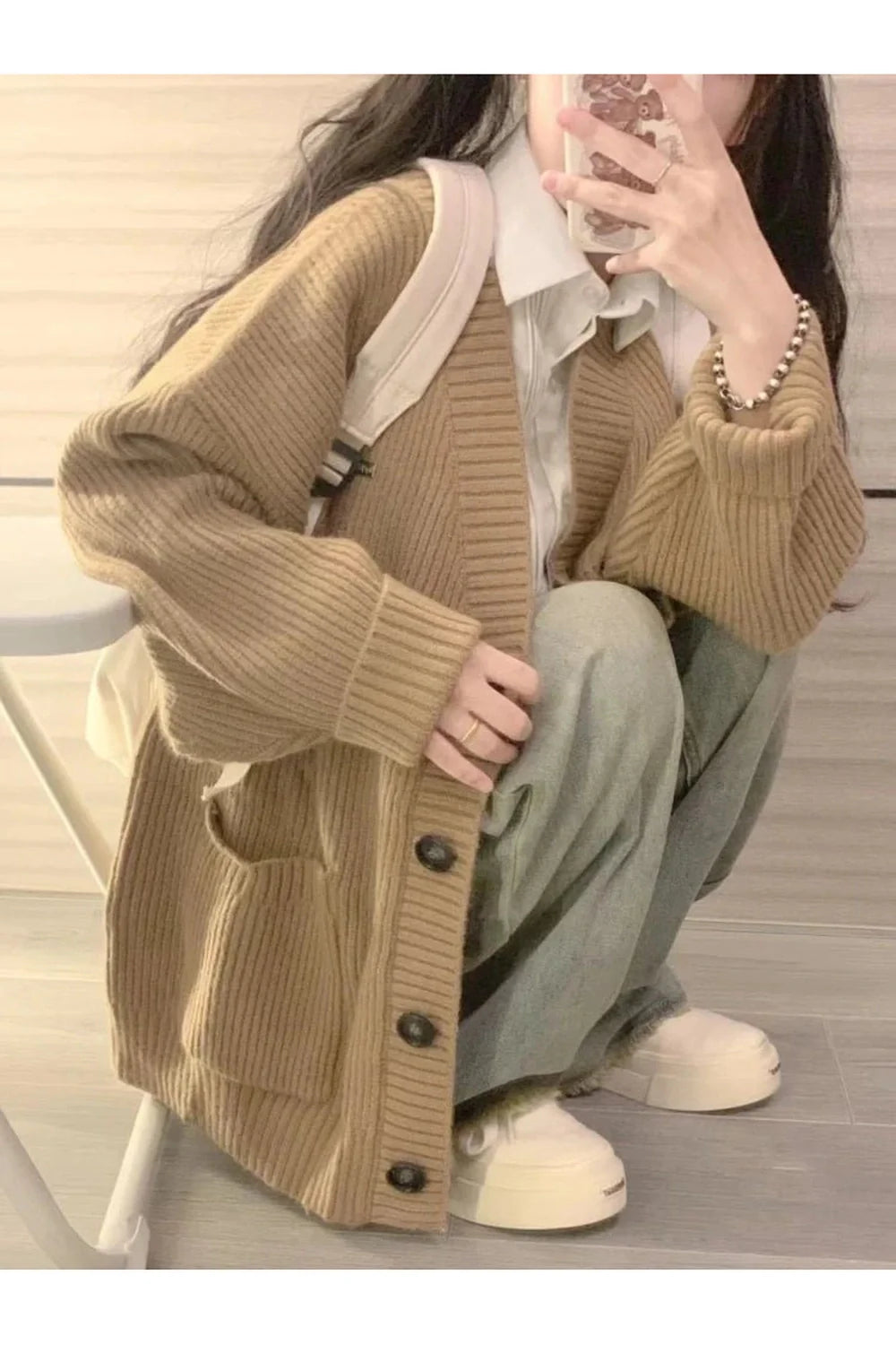 Fall Classic Camel Ribbed Cardigan