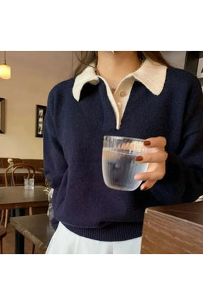 Classic Collared Knit Polo Sweater