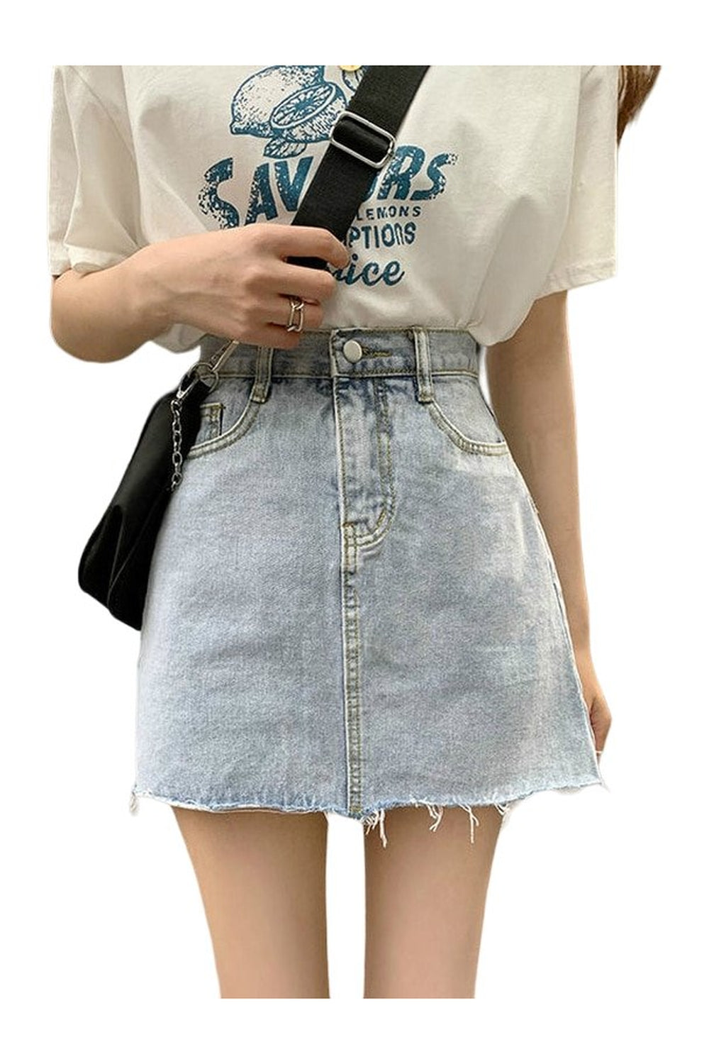 Classic Denim Mini Skirt in denim blue color.