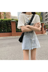 Classic Denim Mini Skirt in denim blue color.