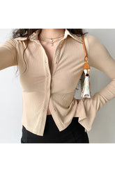 Clean Girl Flared Long Sleeve Blouse And Shirt