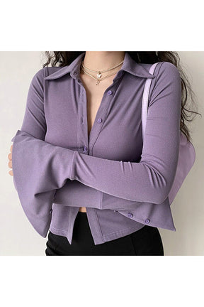 Clean Girl Flared Long Sleeve Blouse And Shirt