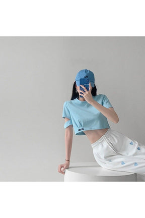 Stylish Clean Girl Summer Crop Top in Sky Blue.