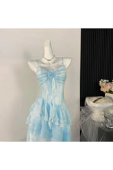 Elegant Cloud Dream Layered Dress in Blue chiffon.